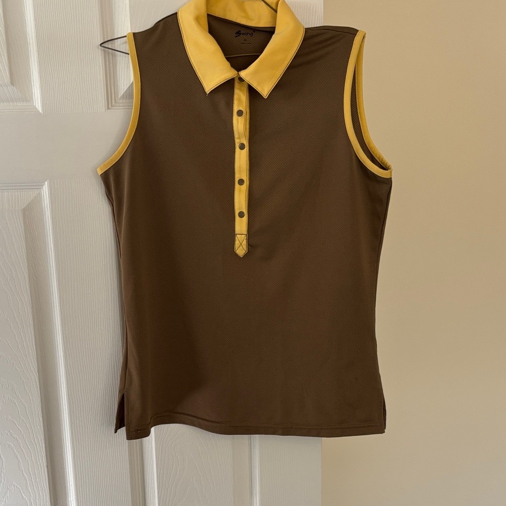Elegant Brown and Yellow Sleeveless Blouse